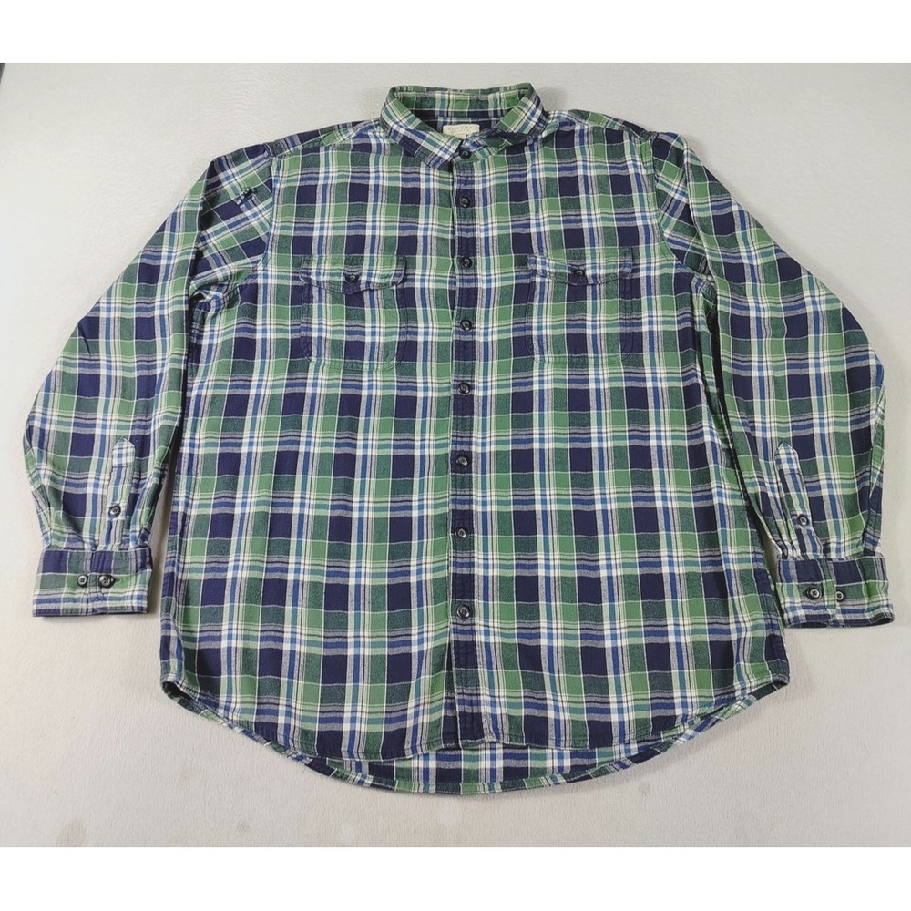 Sonoma Life+Style Flannel Men XL Blue Green Plaid Distressed Lumberjack Outdoors
